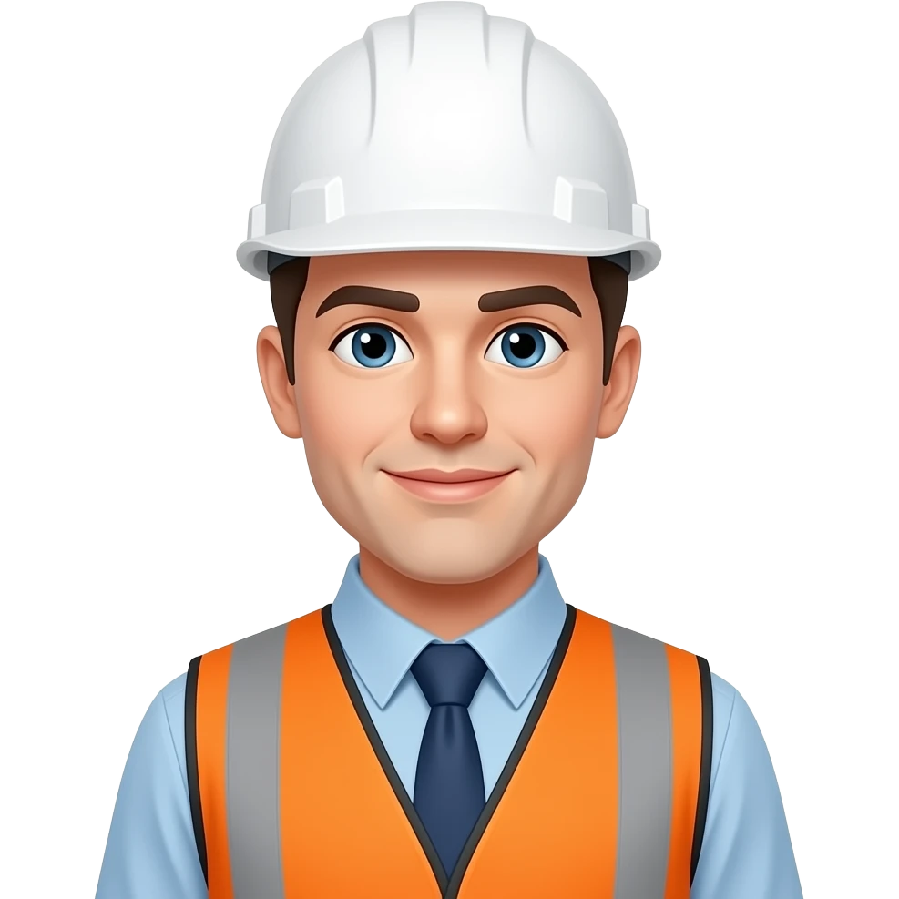 preciso de um emoji de encgenehiro com capacente branco camisa azul clara e colete laranja com rlefexivo emoji