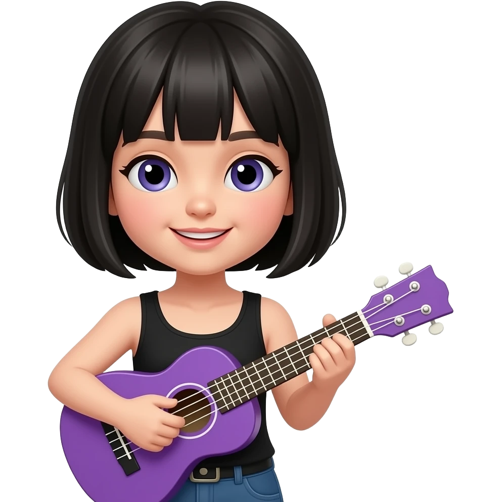 Short black hair girl playing purple ukulele emoji