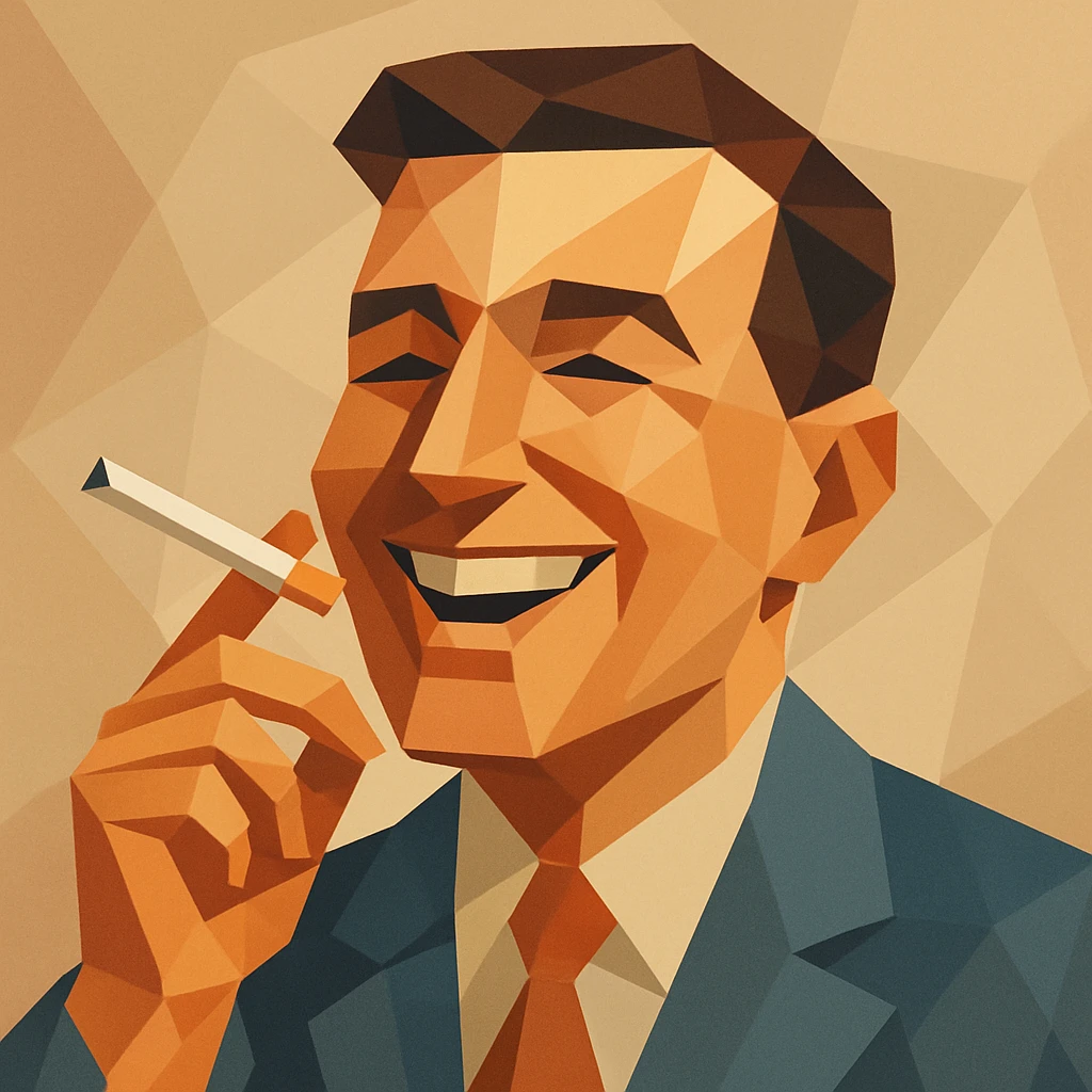 a cheerful man with a cigarette, stylized polygonal art style emoji
