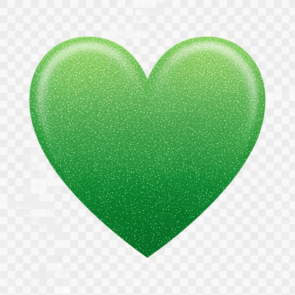 Edit the glittery blue color heart with a subtle gradient and no border to a glittery green color heart with a subtle gradient and no border. Keep the background transparent. Maintain the glittery texture and subtle gradient effect in green emoji