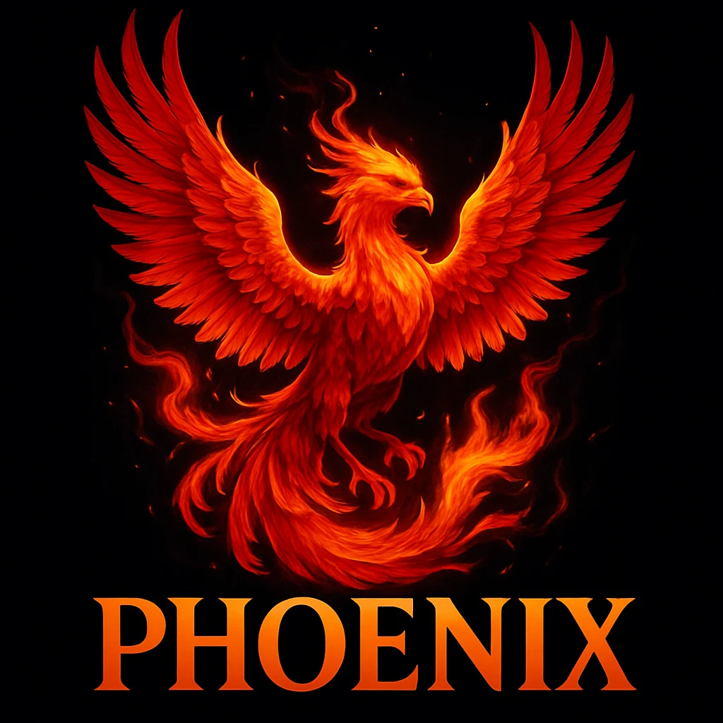 make image of phoenix with title, black background emoji