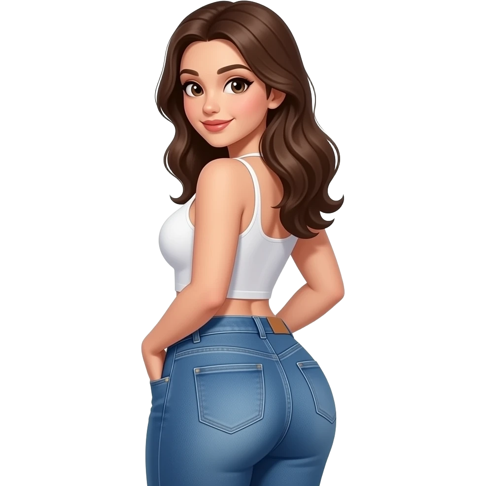 Pretty sexy girl w/ Big booty n boobs  looking  backwith jeans emoji