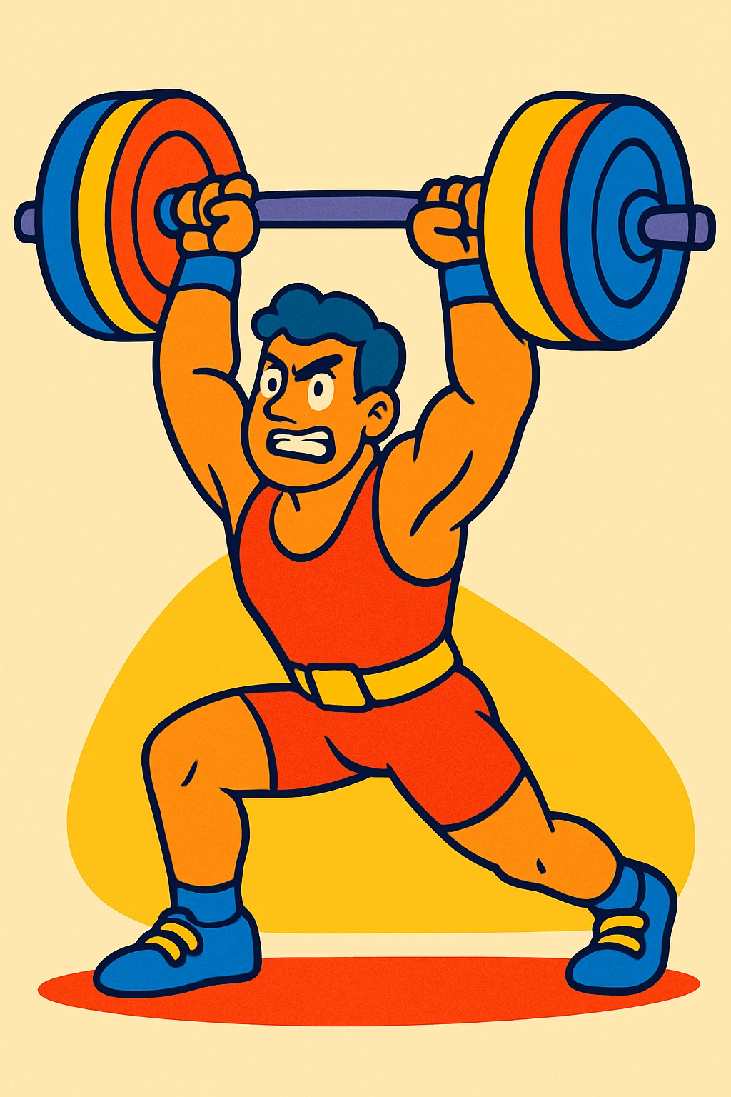levantamiento de pesas olímpico, atleta levantando barra con discos, estilo ilustración vibrante, fondo simple emoji