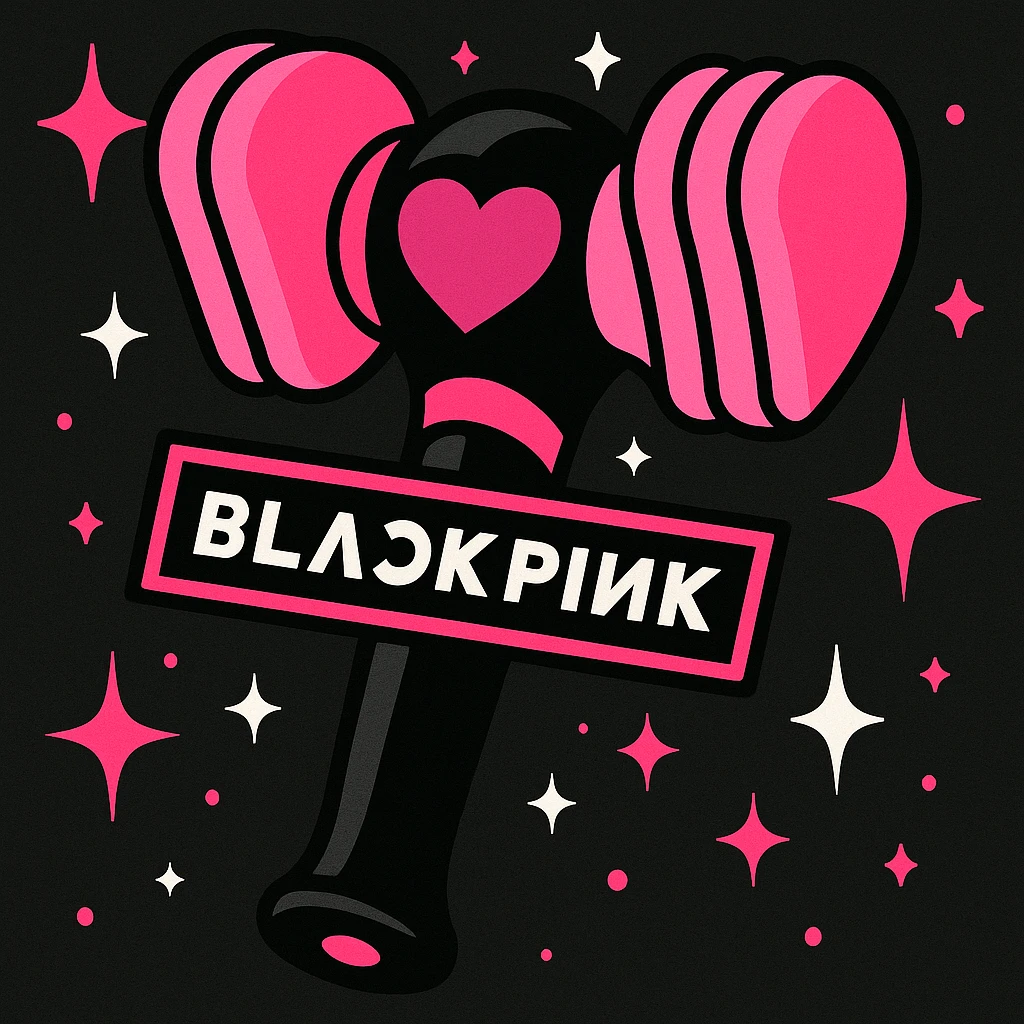 decorative item inspired by BLACKPINK, black and pink colors, sparkling accents, modern pop feel, vibrant toon style emoji