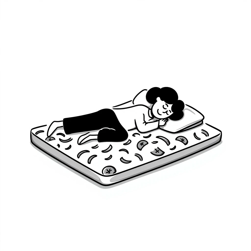 happy person napping on mattress of money emoji