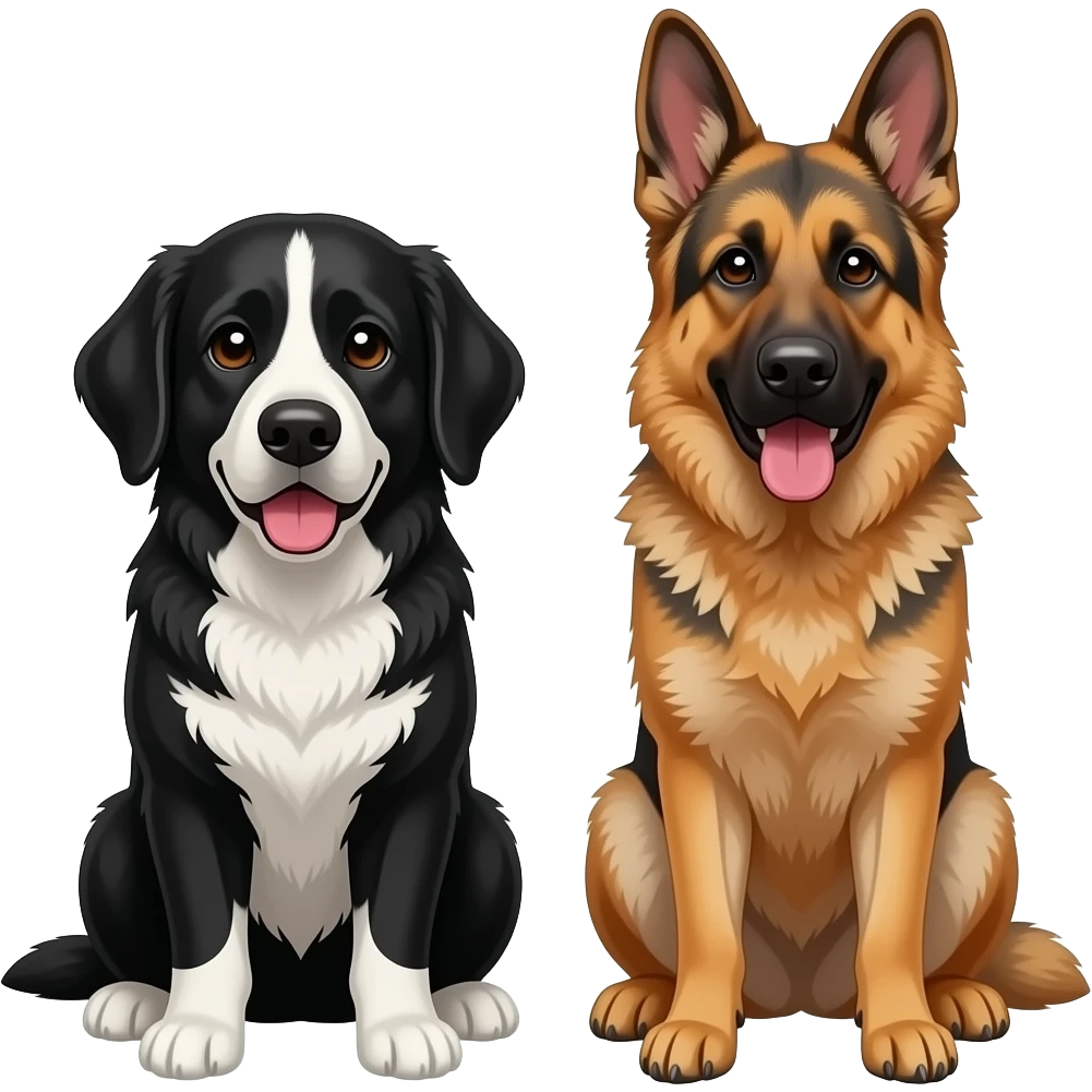 black golden retriever with a white chest next to German Shepard emoji