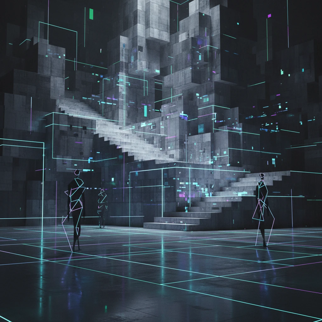 futurepunk cybergoth brutalist minimalist background, grid rectangles glitchy squares, linear forms, no faces, no organic shapes emoji