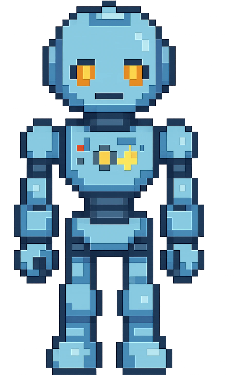Change the blue color to a different shade for the blue AI robot, keep the pixel art style, no background. The pixel art style is pixelated and blocky with limited colors. emoji