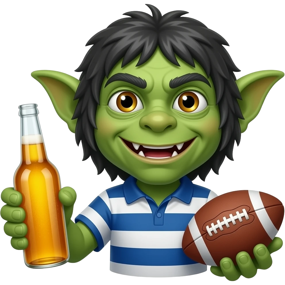 Gremlins avce une bouteille de bière à la mains et un ballons de rugby emoji