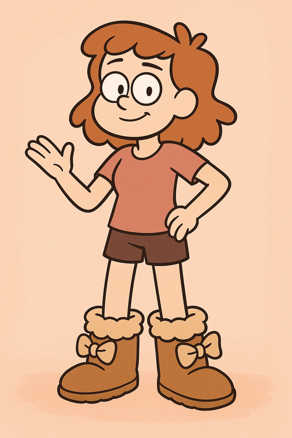 light brown fluffy boots with bows, cartoon style emoji