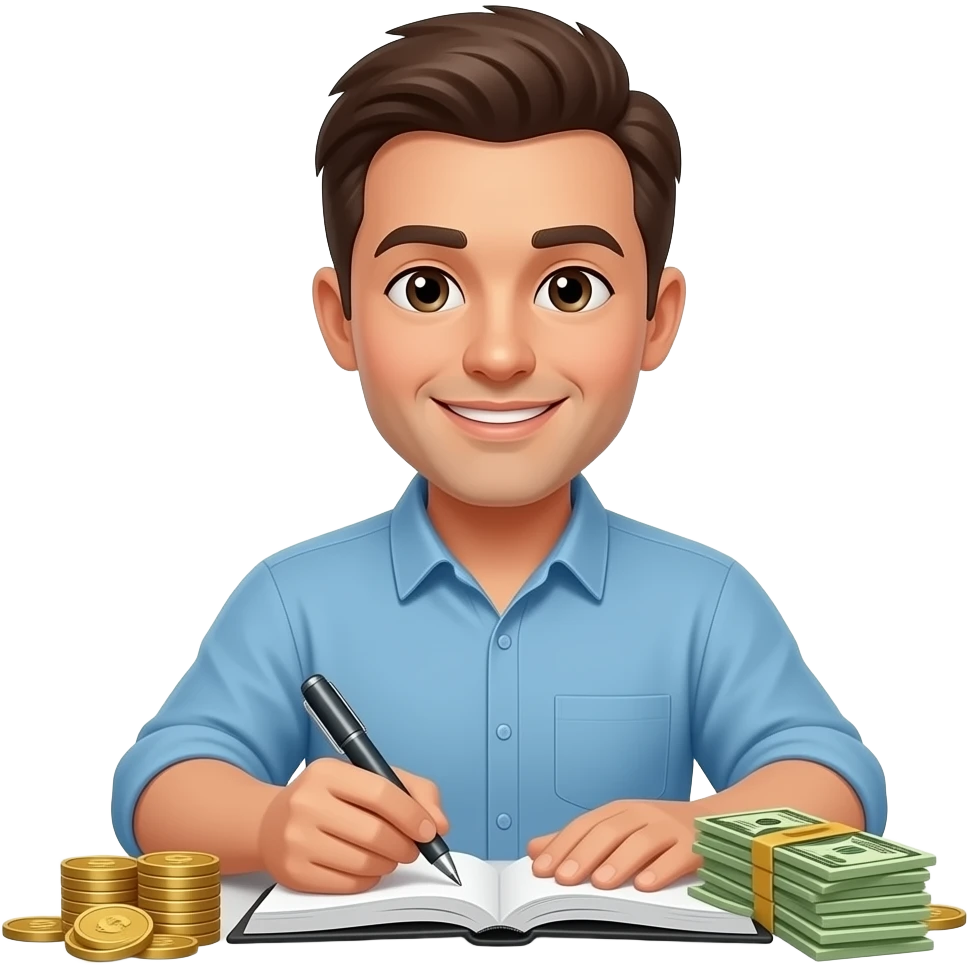 man writing down money managing emoji