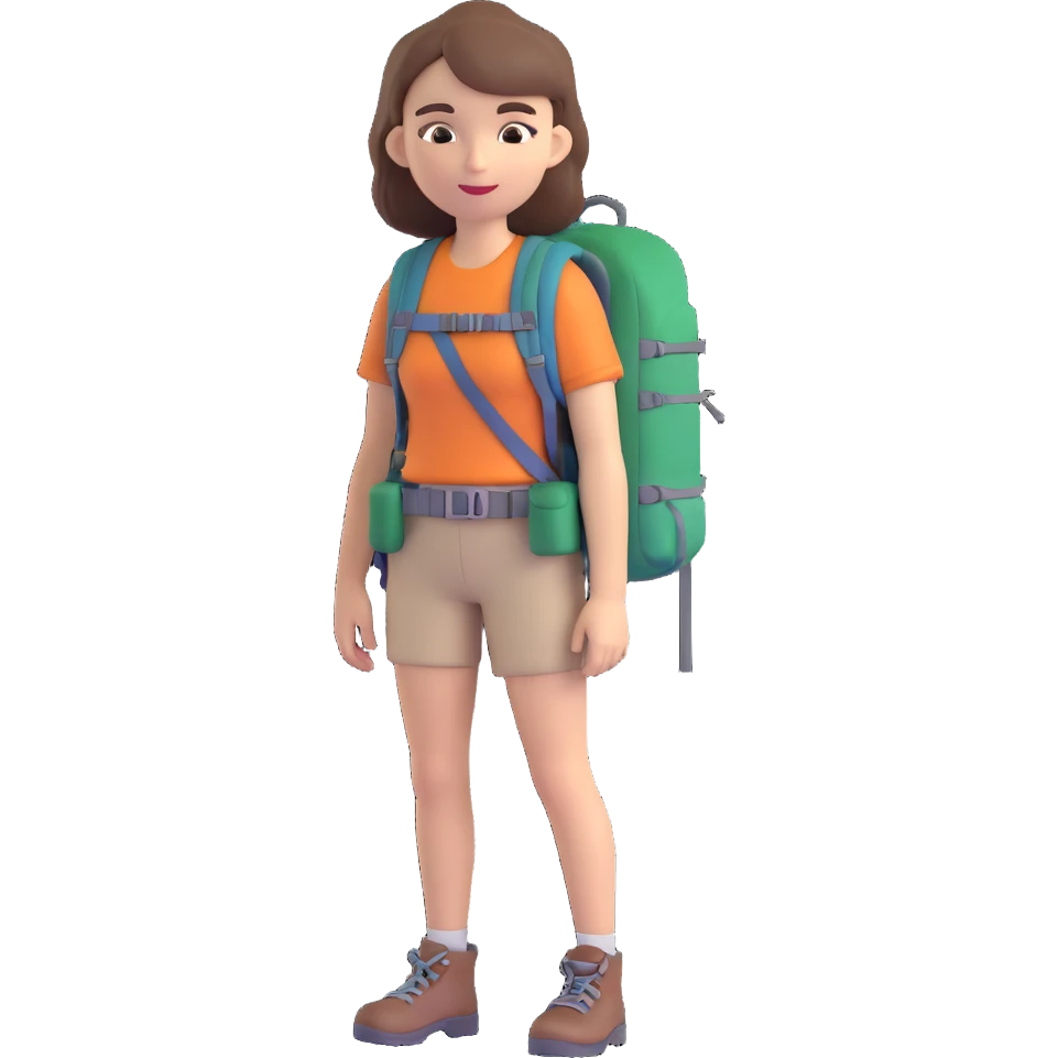 A white girl with brown hair, backpacking in the mountains emoji