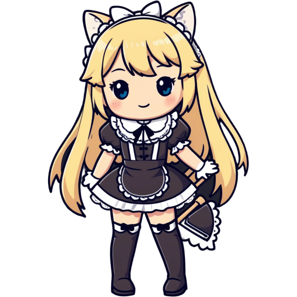 petite blonde catgirl woman long hair freckles shy lace French maid thigh highs emoji