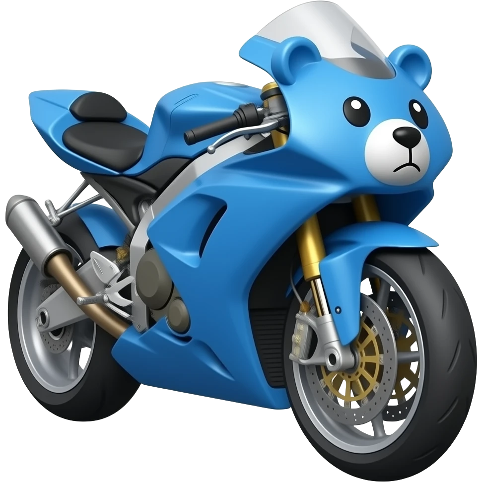 A blue race motorcycle with a blue robot bear head the front emoji