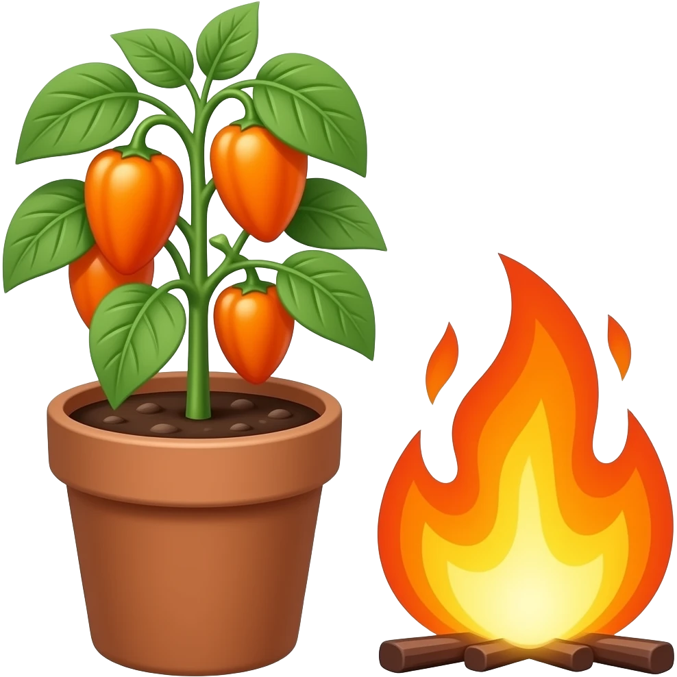 orange habanero plant in the pot hot fire emoji