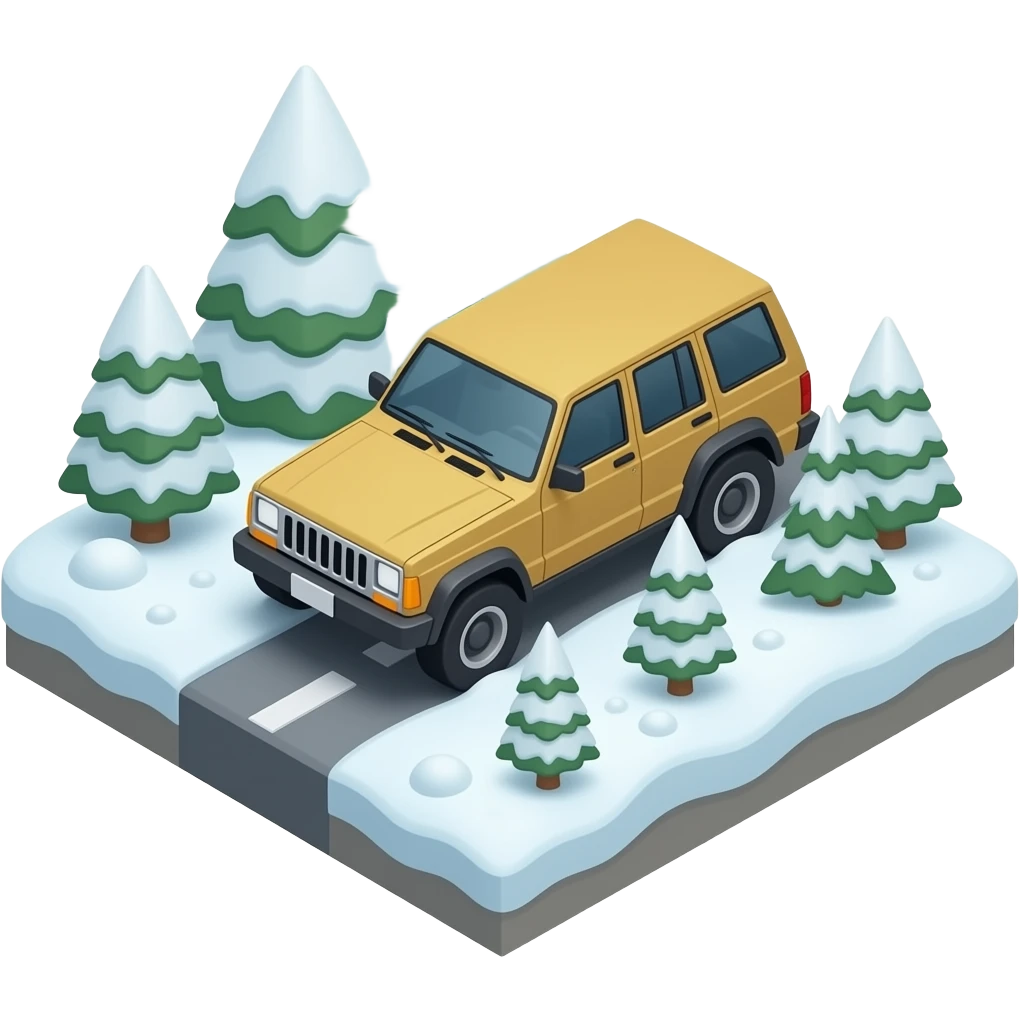 Jeep XJ but mak it look cold driving thru snow and make it isometric vie emoji