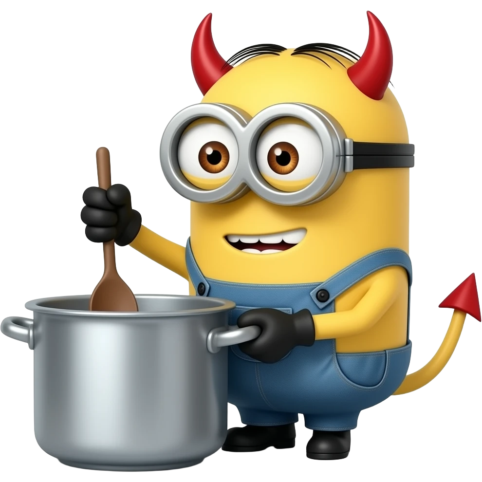 minion stiring the pot with devil horns emoji