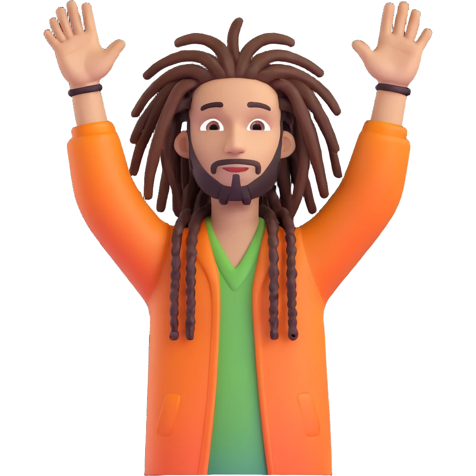 A rasta man bigging up di whole world 🌍🔥🤲🏾, reggae vibes 🎶, love and unity ✨💛💚❤️, every nation stand strong 🇯🇲🌐👑. emoji