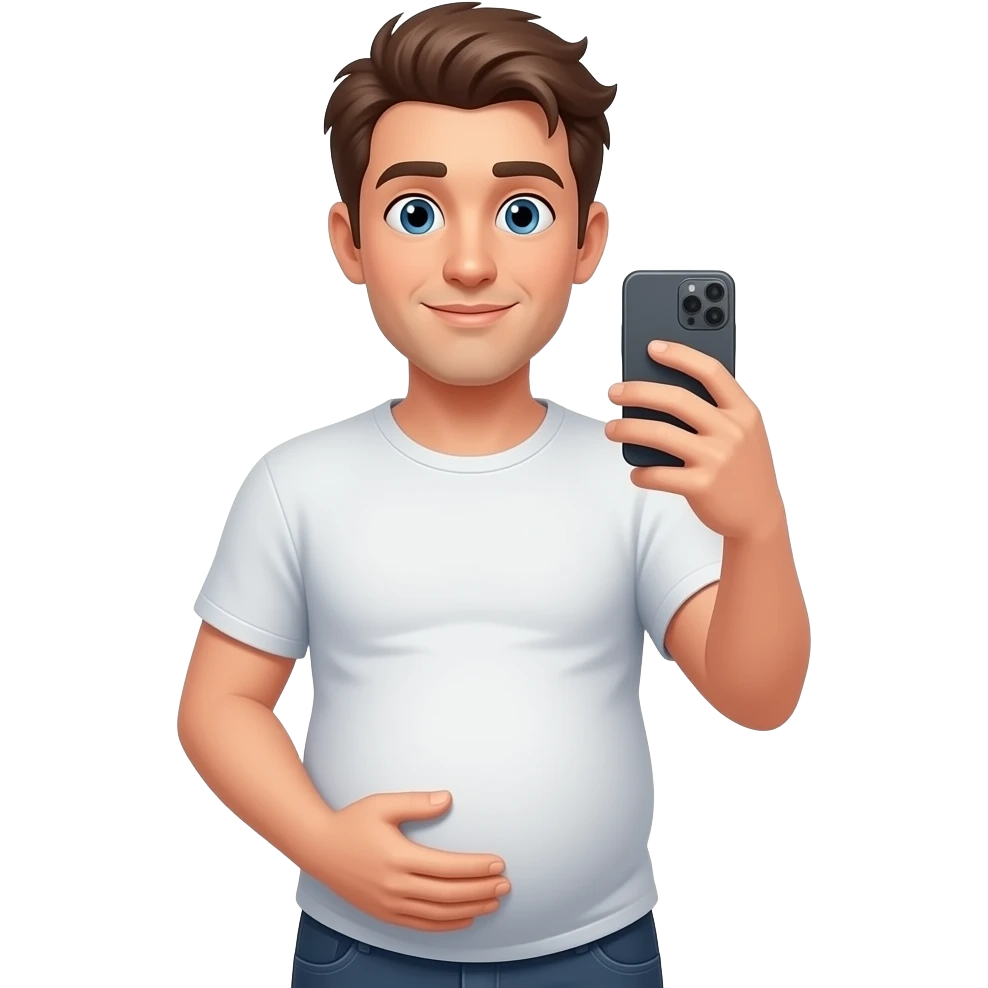 generate me a guy pregnant taking a mirror selfie with bangs. make his skin color pale emoji