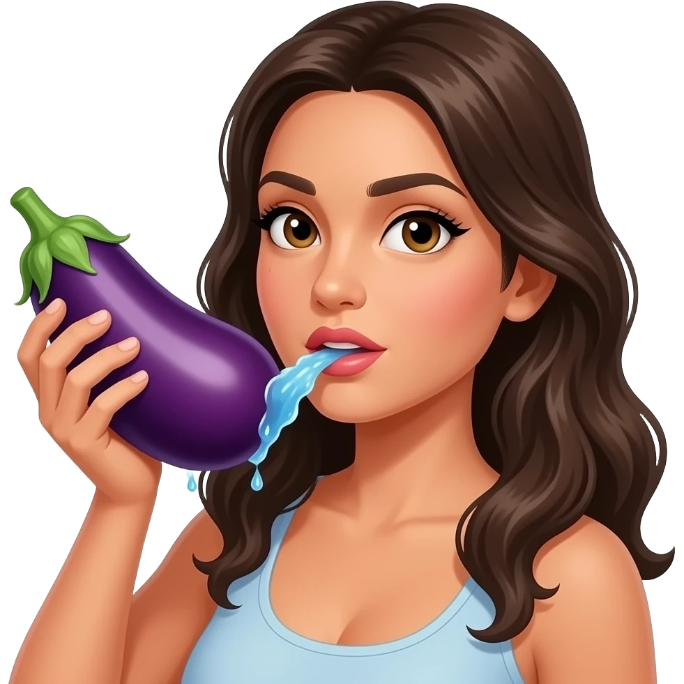 Brunette Latina wife holding a eggplant ejaculating water emoji
