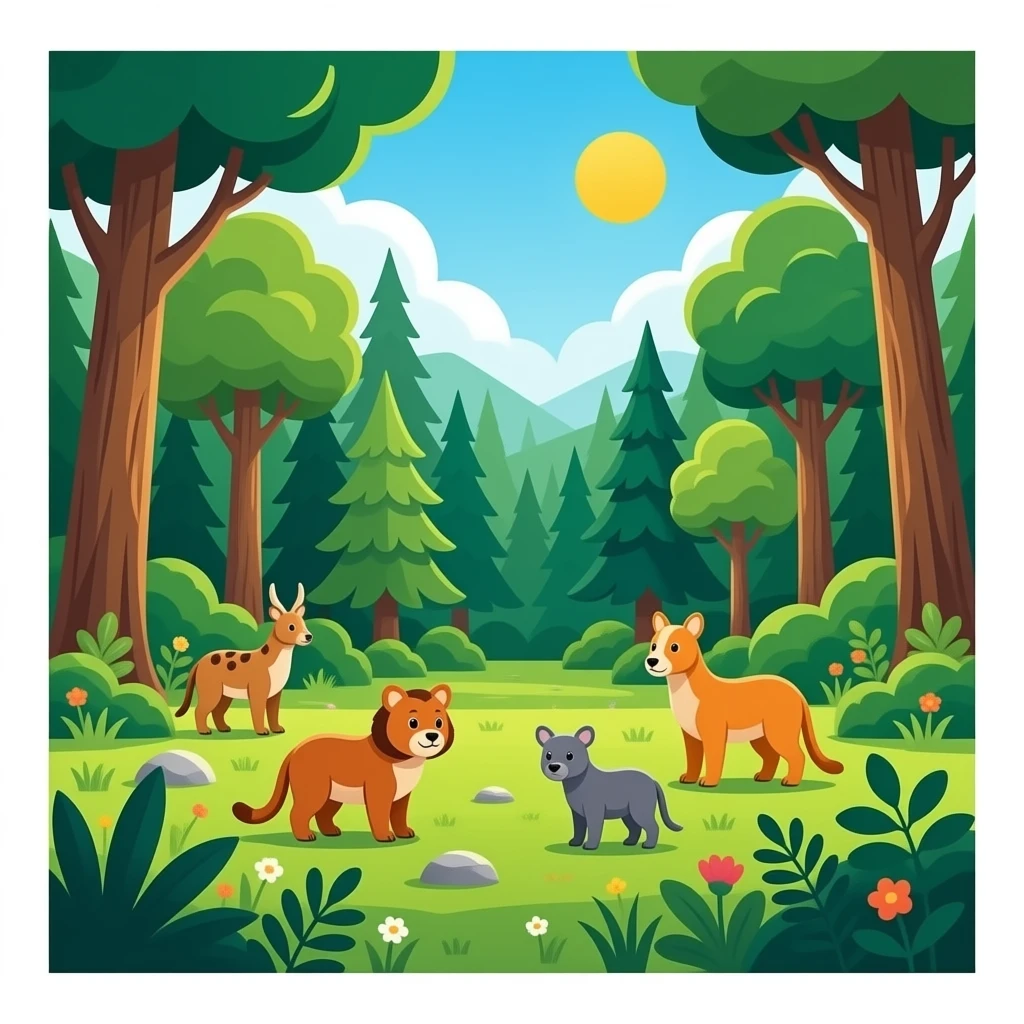 hacme un bosque maravilloso i precioso lleno de animales emoji