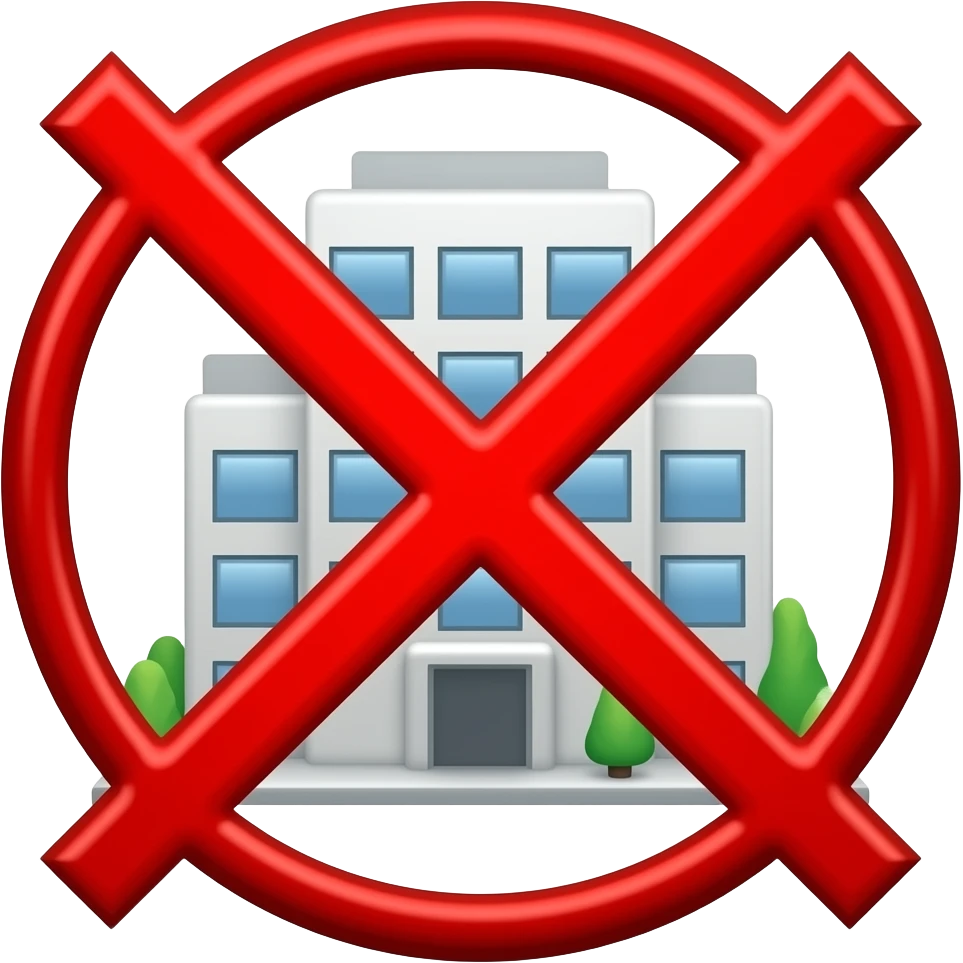 an office building within a red circle with red cross across the circl to depict that I'm not working today emoji