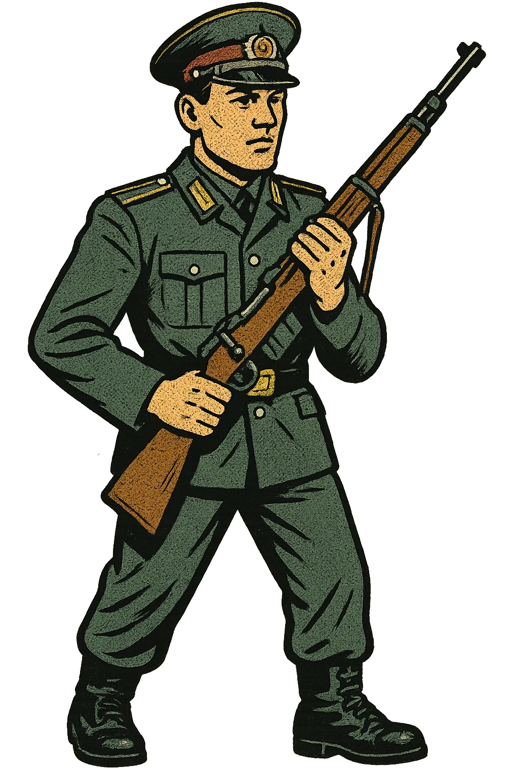 The full body of an east German soviet border guard holding a 1950s rifle close to his body emoji