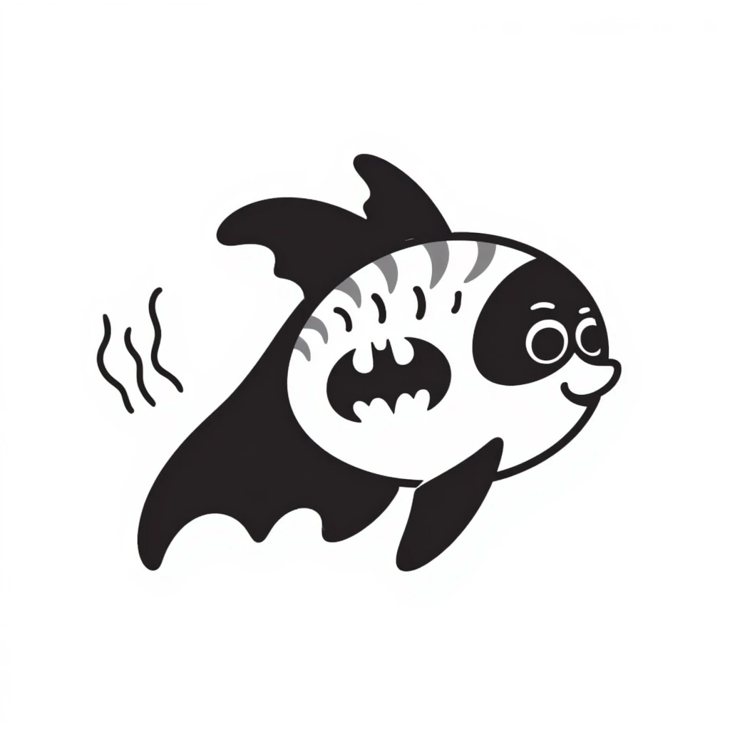 a fish dressed as Batman, hand-drawn doodle style emoji