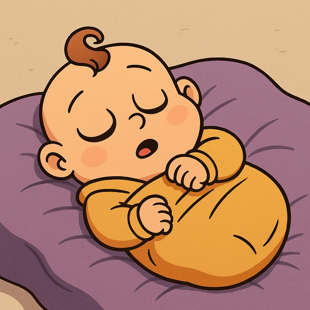 a baby sleeping, cartoon style, cozy and cute emoji