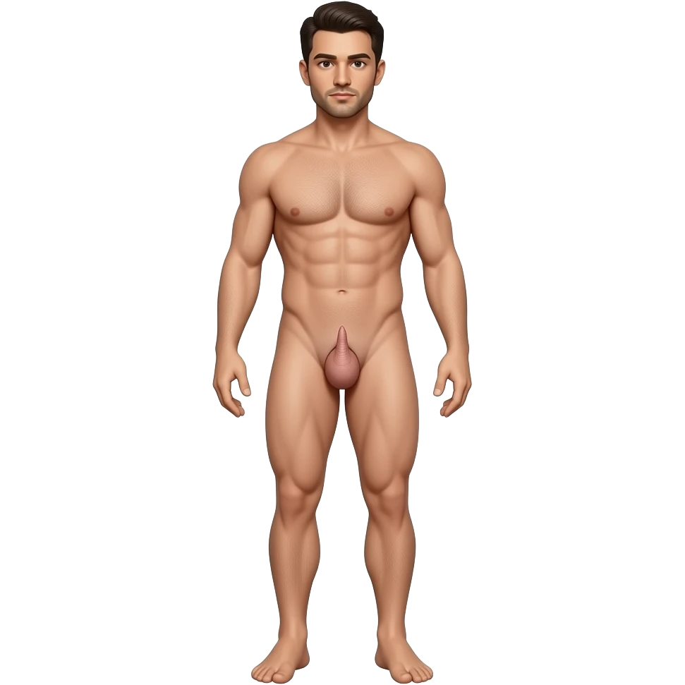 A full body of a man from head to toe With no clothes on and his cock snd balls exposed emoji
