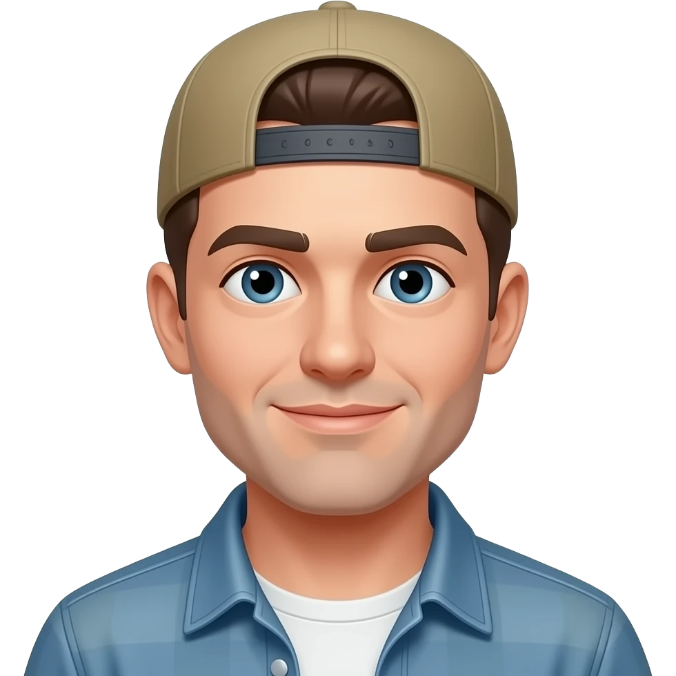 Bold headed white guy clean shaveed backwards hat emoji