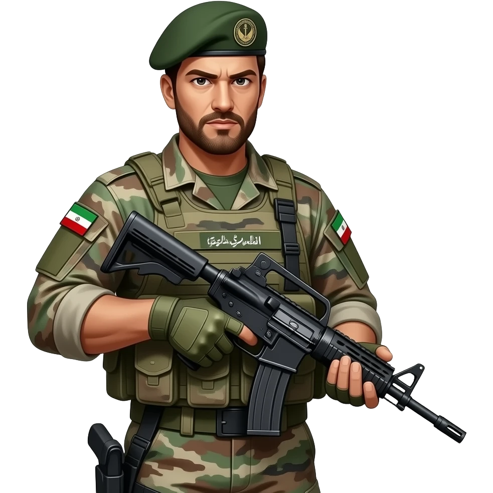 fierce looking iranian national guard with rifle emoji
