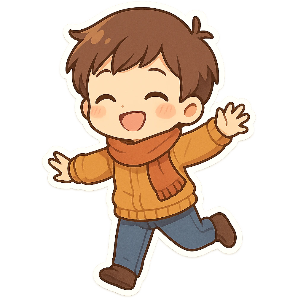 一个穿着秋季服装的男孩开心地跳舞 emoji