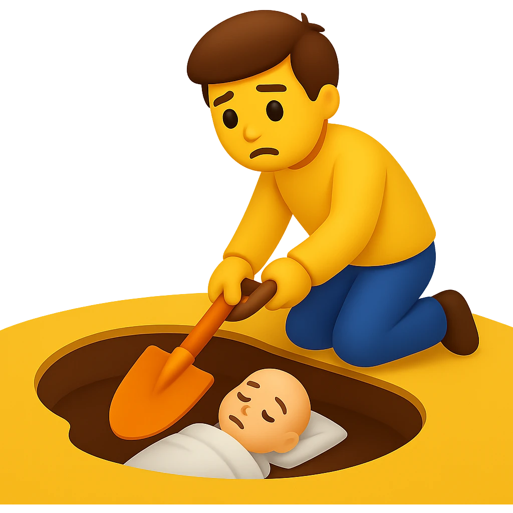A man placing a body in a hole with a shovel, emoji style emoji