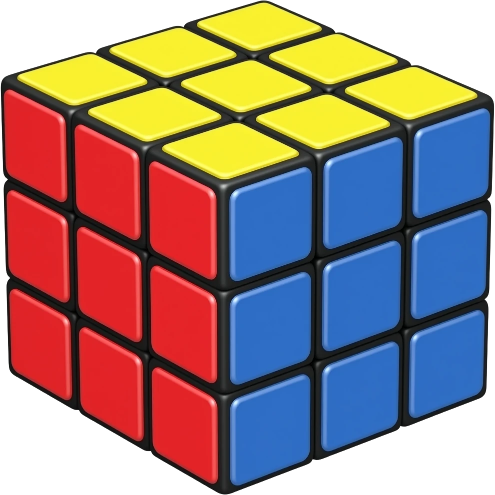 Rubik's cube front is blue, up is yellow,  left is red emoji