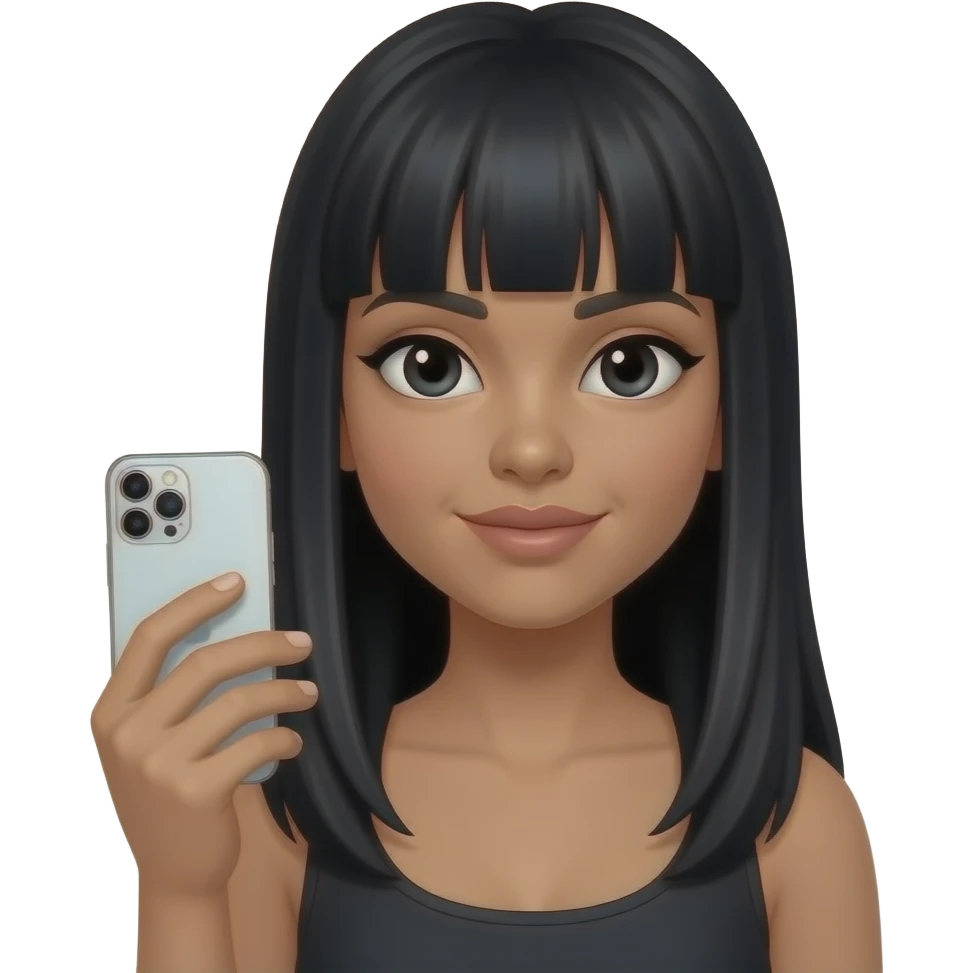 Cheveux noir long frange emoji iPhone yeux noir et un peu plus bronwé emoji