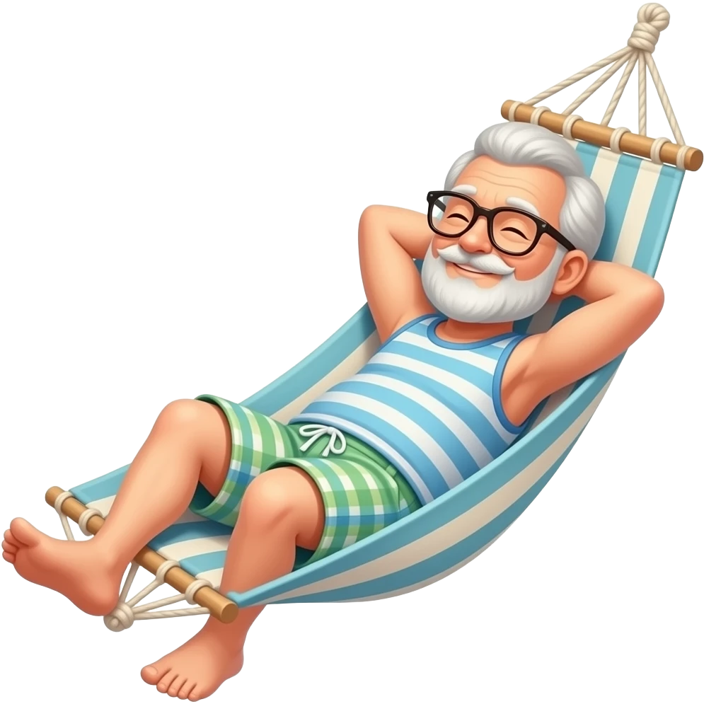 Elderly man lying in a hammock wearing beach clothes emoji