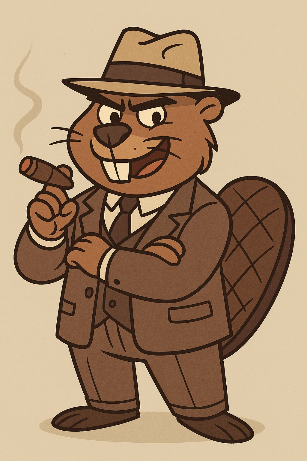 beaver dressed as a gangster, wearing a fedora and suit, confident pose, cartoon style emoji