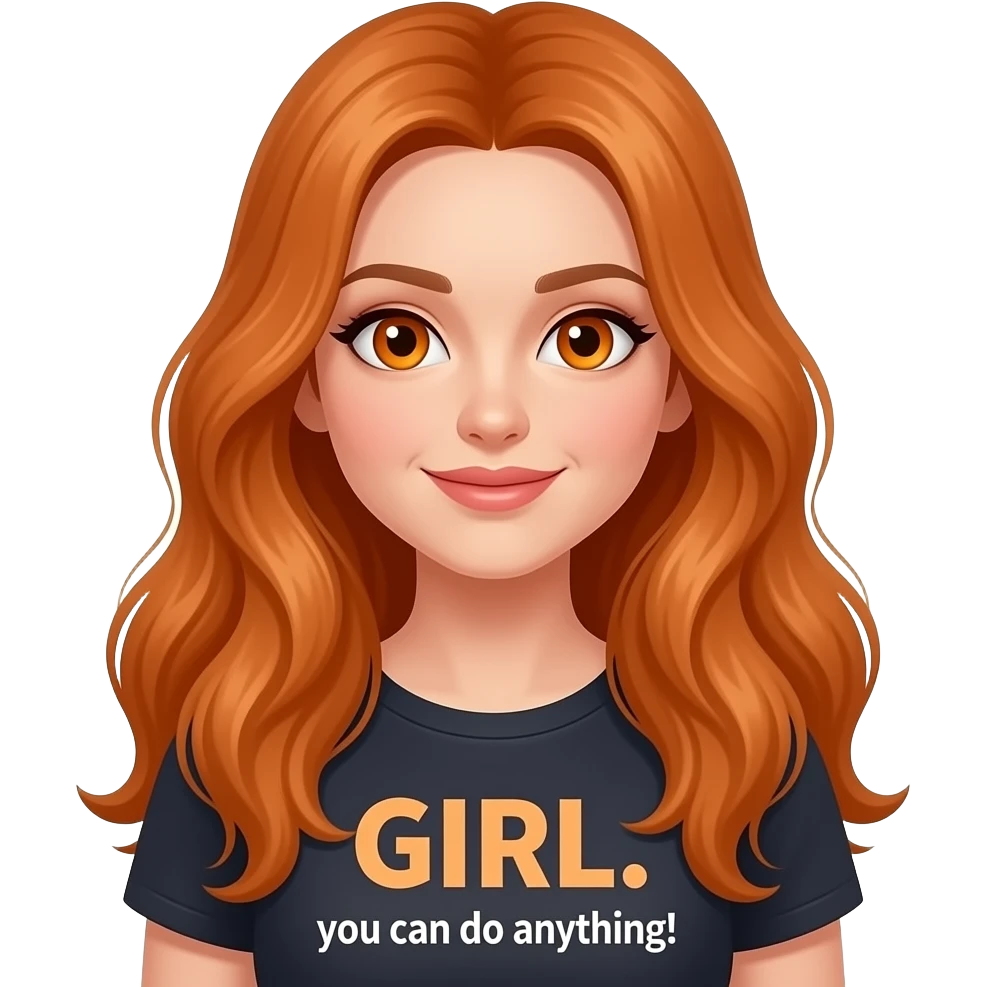 sexy girl with overlong ginger hair and ginger eyes a top with GIRL... you can do anything! written on it emoji