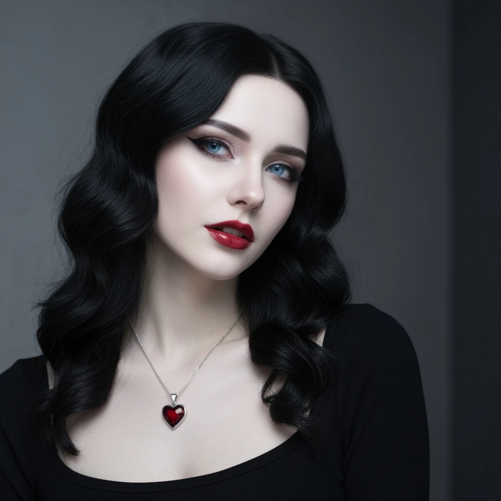 goth profile picture with a heart accent, cute, expressive, minimal, variation 2, alternate color emoji