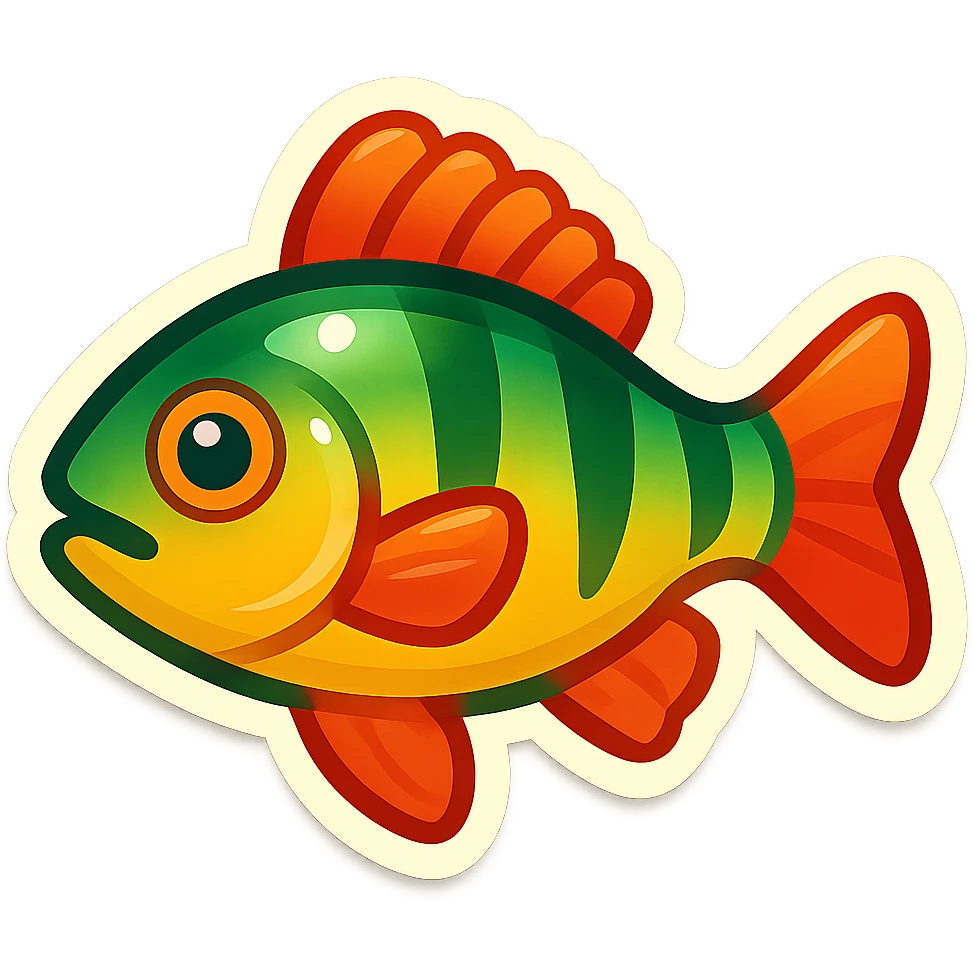 perch fish, emoji style, bright colors, Twitter Emoji Stickers look emoji