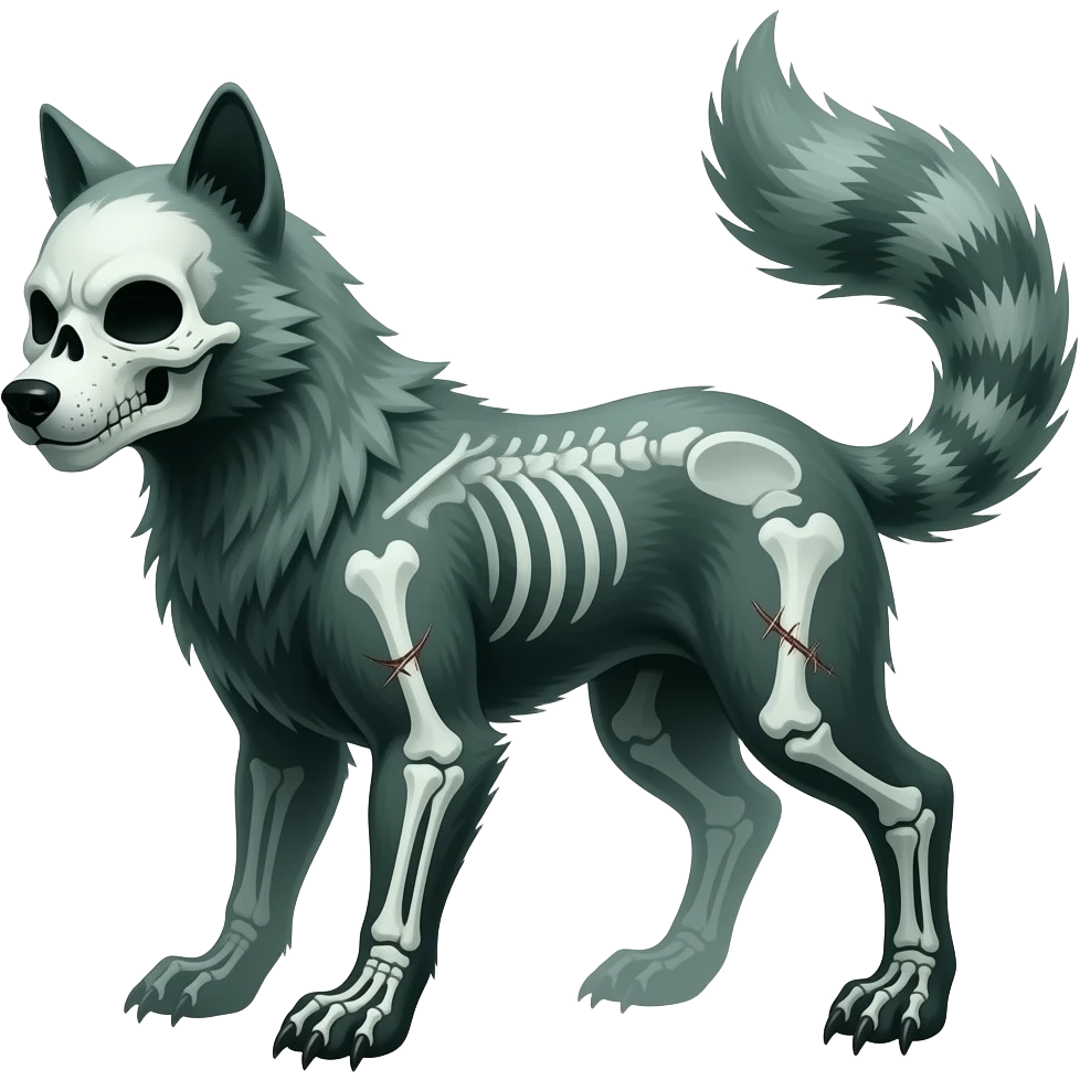spectral spooky dark bleak blackish swampy white-skeletal gloomy ghostly dark greyish dark-deep-greenish foggy eldritch beautiful realistic edgy fantasy ghoul-like stitched vernid-sergal-fursona animal creature with a tufted tail full body with intricate markings emoji