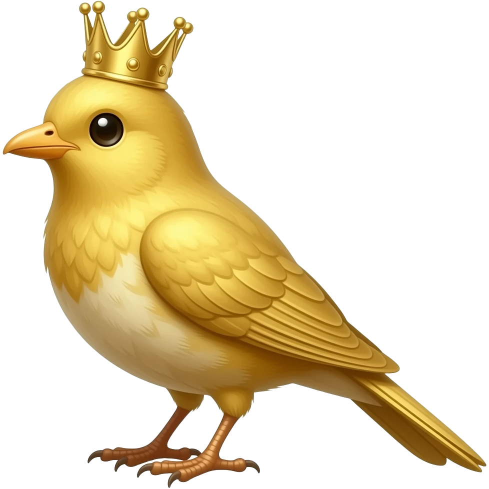 A golden bird with a queen's crown on top emoji