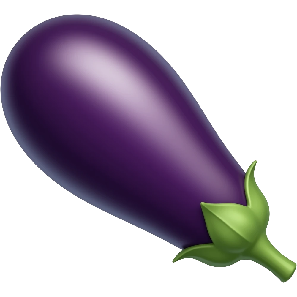 one eggplant with stalk pointing downwards to the right looking sad emoji