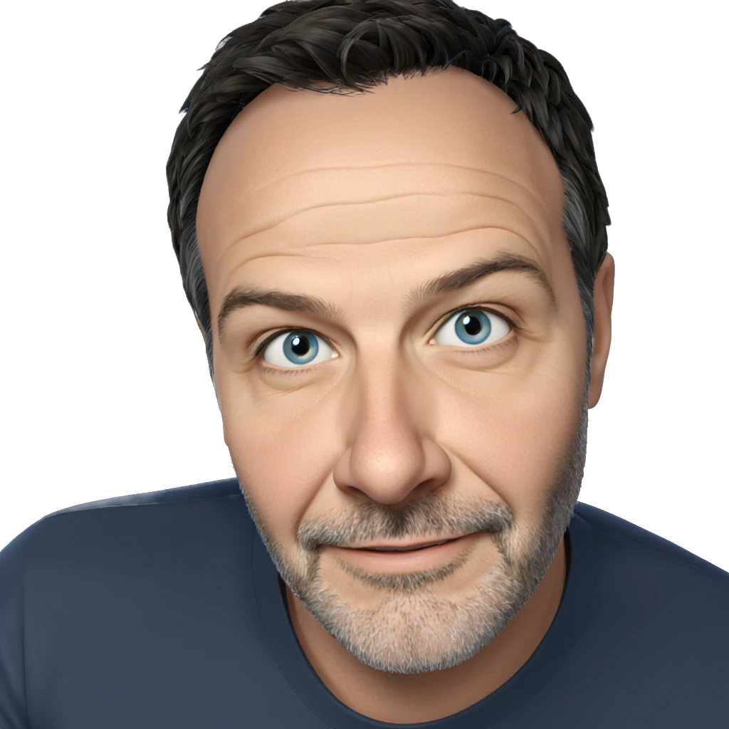 smiling male portrait against blue emoji