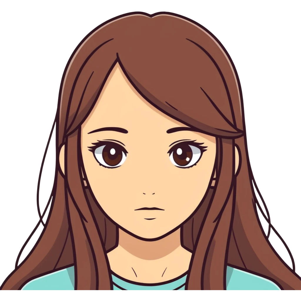 A girl with straight brown long hair long and siren eyes  emoji