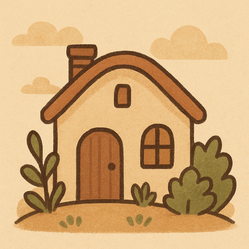 beige house, flat illustration, minimal, warm and inviting emoji