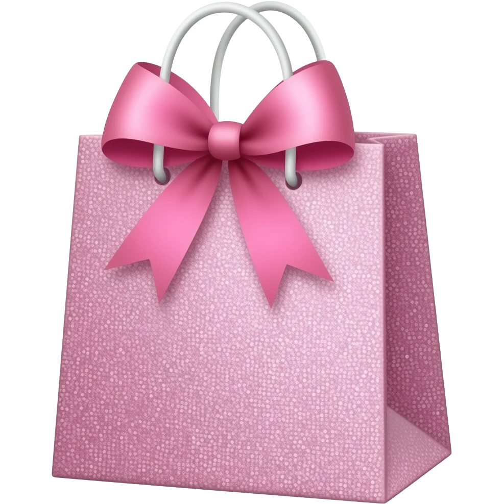 shopping bag with a pink bow and glitter emoji