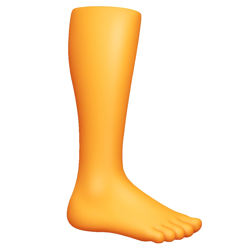 Create a single leg emoji that looks exactly like one of the legs in the reference image, in iOS emoji style. The emoji should have 3D appearance, shiny surface, smooth gradients, soft shadows, and a realistic leg and foot with the classic emoji look. Add a subtle highlight to the shin. emoji