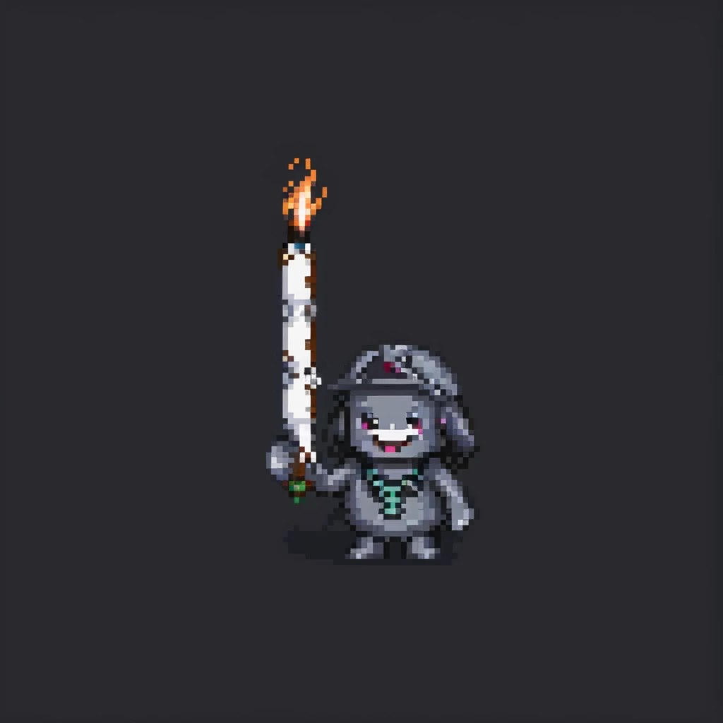 Smokey from Friday, pixel art style, holding a joint, playful grin emoji